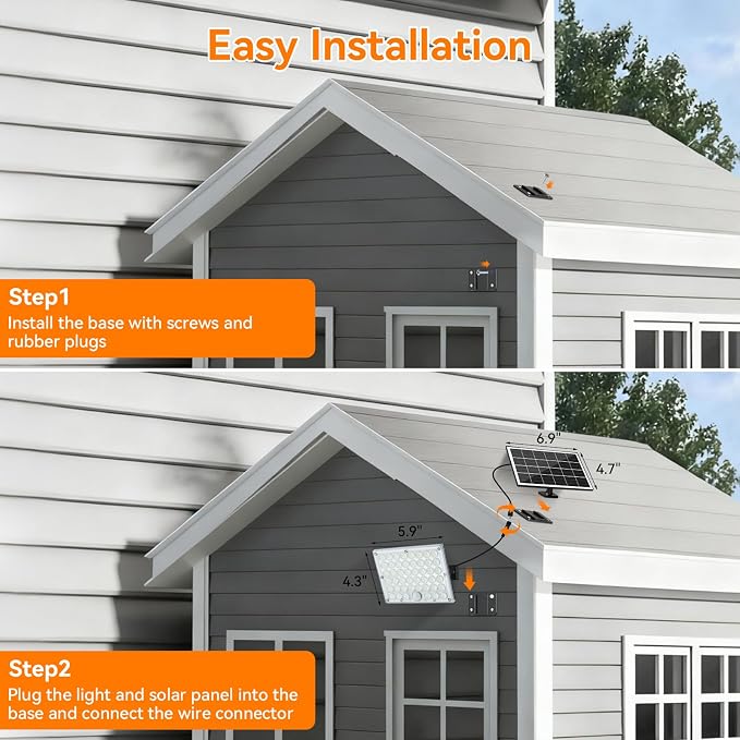 Solar Motion Lights Outdoor,3600LM Bright 184 LEDs Larger Solar Panel Security Lights 3600mAh Battery,3 Modes Flood Lights Outside 6500K IP65 Waterproof for Yard,Garage,Patio,16.4ft Cord,2Pack