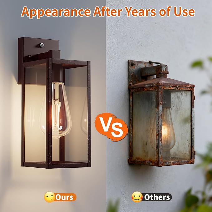 13'' Oil Rubbed Bronze Dusk to Dawn Outdoor Porch Lighting Fixtures Wall Mount, Sensor Exterior Wall Light for House, Ouside Lantern Lamp, Waterproof Wall Sconce Lights, Metal Coach Light for Garage