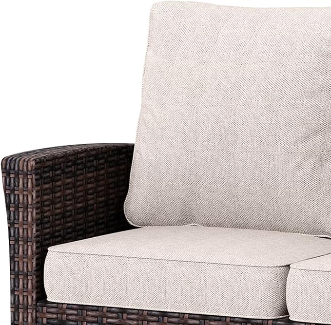 HERA'S HOUSE 5-Piece Patio Furniture Set, Outdoor High Back Swivel Chairs Set with Ottomans, Brown Wicker Conversation Set with 5.5” Thick Cushion for Deck Porch Garden Lawn, Beige