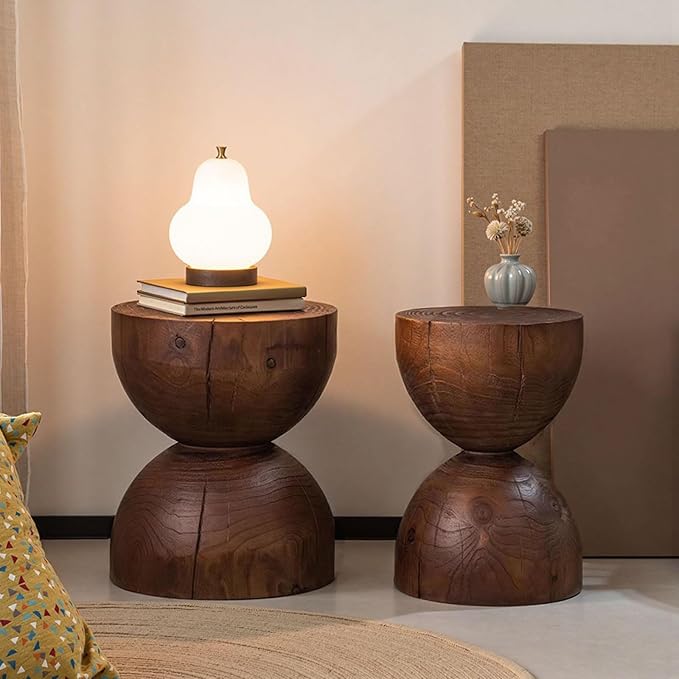 Tree Stump、Wood Side Table、Round Wood Coffee Table, Wooden Stool, Side Table, Round end Tables Living Room(Color:Brown)