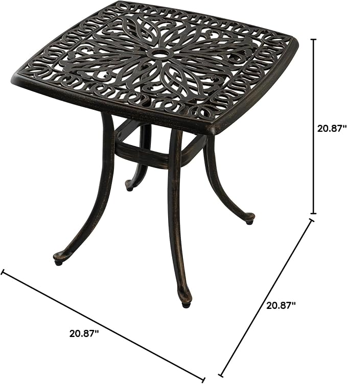 21”Cast Aluminum Outdoor Side Table, Cast Aluminum Patio End Tables, Weather Resistant End Table, Coffee Table for Patio, Porch, Deck, Garden, Bronze (1, Bronze)