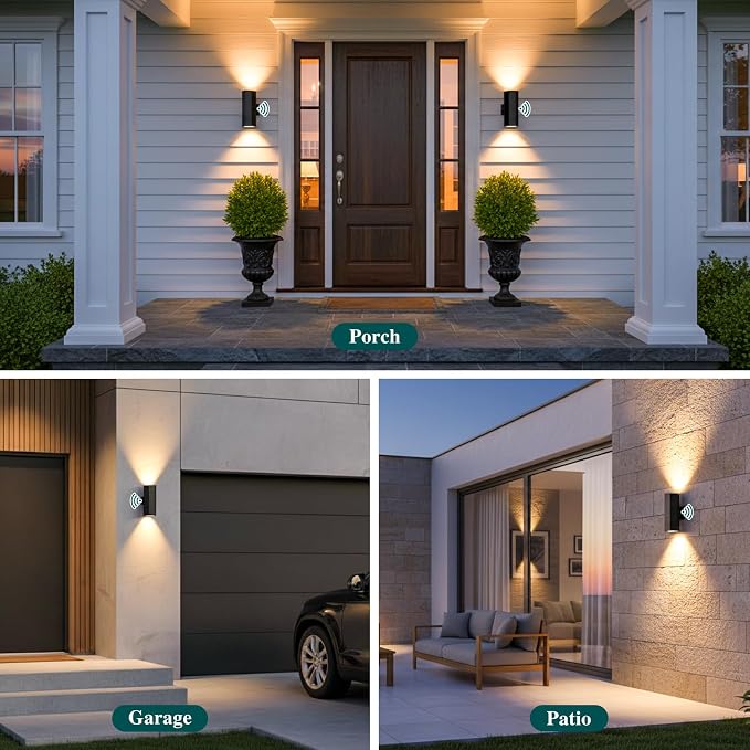 2 Pack Dusk to Dawn LED Outdoor Wall Lights, 3000K Warm White porch light | ETL Certified Matte Black Aluminum Wall Sconce, IP65 Waterproof Exterior Light Fixture for Front Porch, Garage, Patio, House