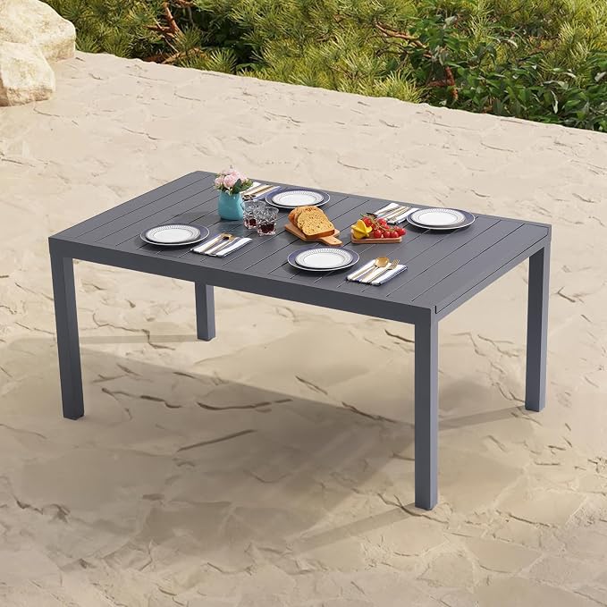 Soleil Jardin Aluminum Patio Extendable Dining Table, 63" - 105", Adjustable Indoor Outdoor Furniture Rectangle Table for 6-10 Person Porch Deck Garden, Dark-Grey