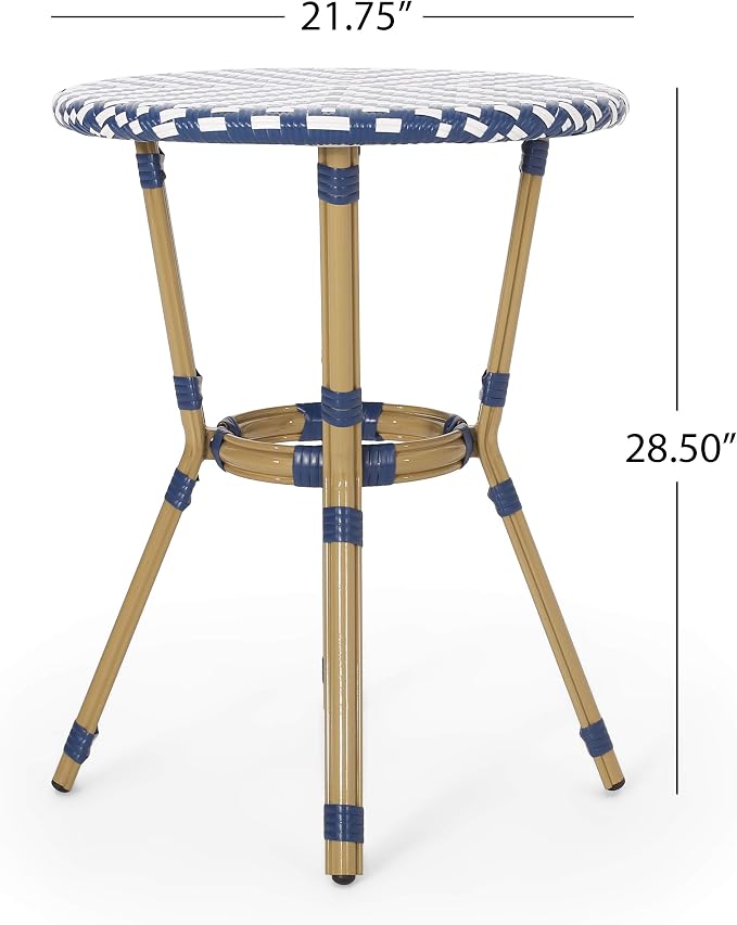 Christopher Knight Home Picardy Bistro Table, Navy Blue + White + Bamboo Print Finish