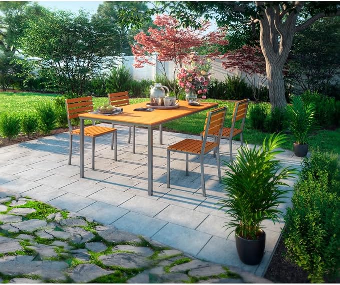 Global Industrial 436991BLK Resin Outdoor Dining Table & Chair Set with 70 in. Rectangular 4 Chairs, Black