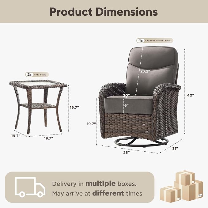 HUMMUH 4PCS Outdoor Swivel Rocker Patio Chairs with 6-inch Thick Cushion, Luxury High Back Patio Furniture Set,Wicker Conversation Set for Deck Yard and Poolside