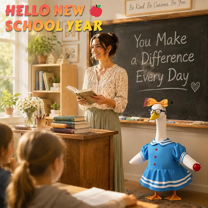 Porch Goose Back to School Outfit - 23 Inch Teacher Porch Goose Outfits with Pencil Bow, Glasses and Apple, Cute Back to School Goose Clothes for Outdoor Garden Yard Classroom Decor