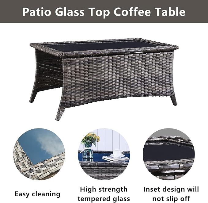 Belord Outdoor Furniture Wicker Conversation Sets - 7 Piece Patio Rattan Furniture Sets with Swivel Rocker Chairs Outdoor Sofa for Porch Deck Backyard Mixed Grey/Blue