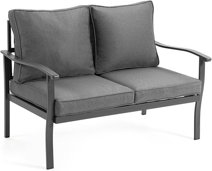 Outdoor Patio Furniture Set, 2 Seats, Oversized Outdoor Sectional with Washable Thick Cushions, Coffee Table and Waterproof Cover, Patio Conversation Sets for Porch, Balcony, Grey