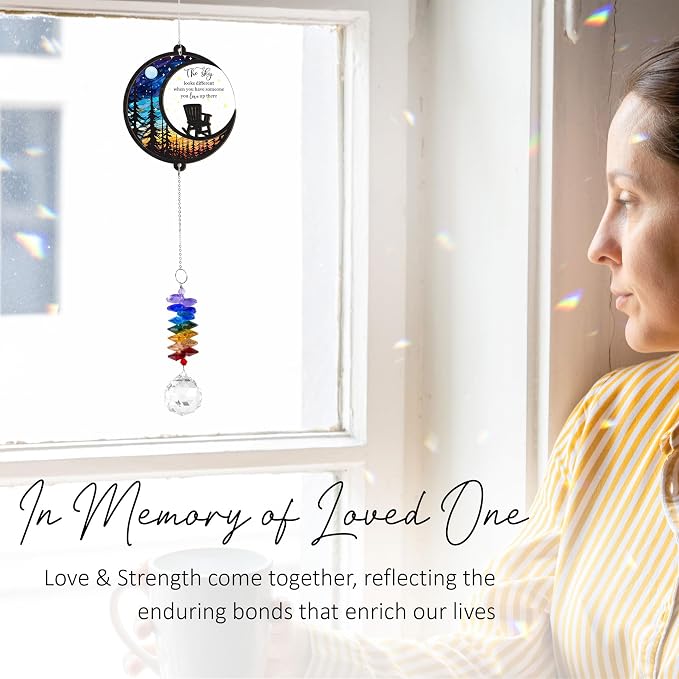 Memorial Suncatcher - Moon Chair Ornament - Sympathy Gift for Loss of Loved One - Bereavement Gifts Memorial Rainbow Maker - Remembrance Ornament - Funeral Keepsake