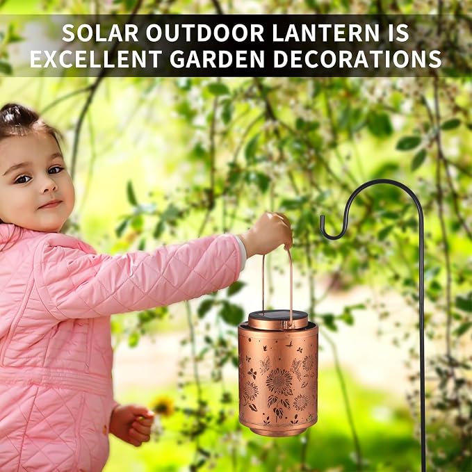 2 Pack Solar Outdoor Lanterns Butterflies Garden Decor LED Light Hanging | Waterproof Solar Metal Lanterm Gifts for Women Mon Grandma Sunflower Solar Lights Outdoor Decoration