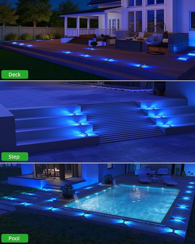 DetarZinLED Blue Solar Lights for Outside 2 Pack, 12 LEDs 2-Sided Illumination Solar Dock Lights Outdoor IP68 Waterproof, Auto On/Off Solar Deck Lights for Steps,Stairs,Driveway,Pathway,Sidewalk,Porch