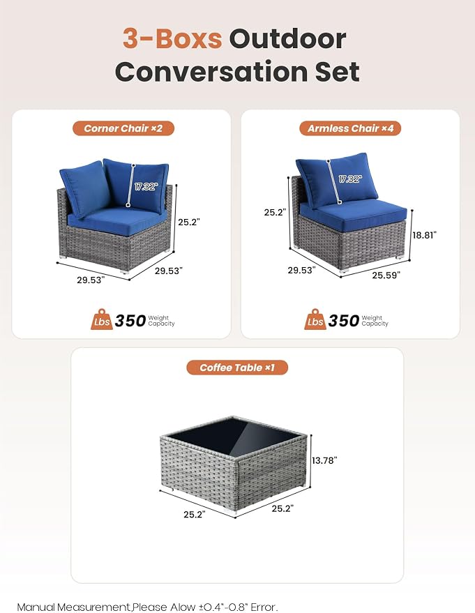 ovios Outdoor 7 Piece Coversation Set with Coffee Table,Sectional Patio Furniture Set with All-Weather Wicker Sofa,Modern Outside Couch for Balcony Backyard Pool, Beige