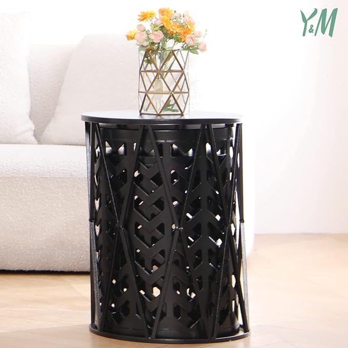 Y&M Outdoor Side Tables Set of 3, Nesting Metal End Coffee Tables, Indoor Round Accent Metal Tables for Patio, Porch, Balcony, Garden, Sunroom, and Living Room, Black