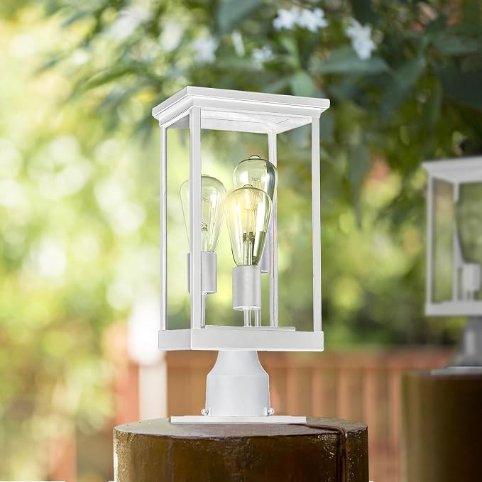 Design House Mayfield Outdoor Post Top Light with 3-Inch Pier Base Mount Fitter, White, 590281 | Post Mount, Contemporary/Modern, Aluminum, 2-Piece, Lighting, 590281