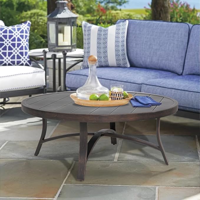 Ulax furniture 45-Inch Round Patio Coffee Table, Durable Aluminum Outdoor Side Table with Weather-Resistant Design for Garden, Deck, or Backyard