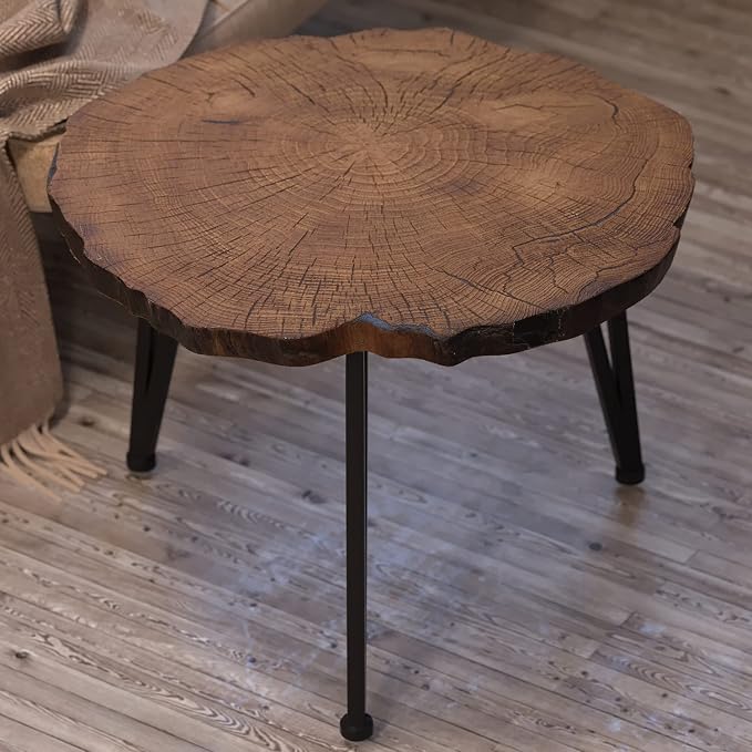 HOMPUS Small Coffee Table, MgO & Concrete Outdoor Side Table with Wood Grain Finish, Round End Table with Artificial Imitated Tree Ring Pattern Table Top for Outdoor Indoor Use, Patio, Garden