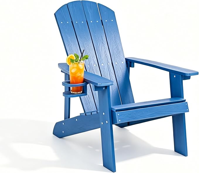 Outdoor Fixed Adirondack Chair,Patio Lounge Chair,High Back Wide Armrests, Ergonomic Design,Ideal for Patio,Camping,Pool,Outdoor Use.(Blue)