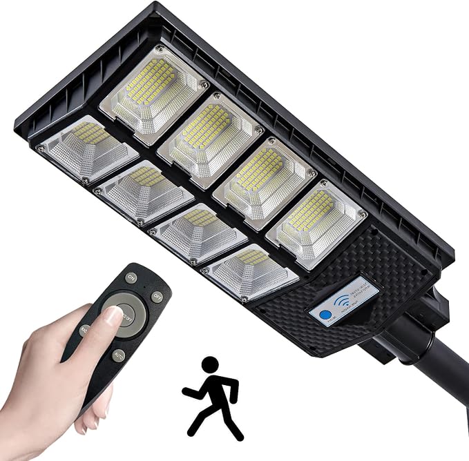 Solar Street Lights Outdoor, IP67 Waterproof, with Motion Sensor, Remote, and Auto Dusk to Dawn | Bright 6500K LED Solar Powered for Patio, Garden, Garage, Courtyard & Parking Lot