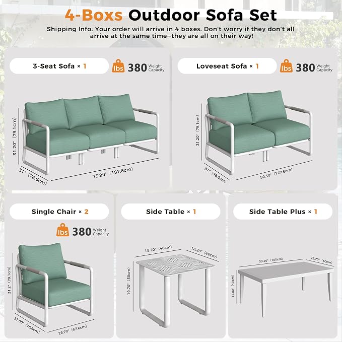 Outdoor Aluminum Patio Furniture Set with with 6.5" Thick Cushions,9-Piece Outdoor Sectional Conversation Set with Coffee Tables,All-Weather Patio Set for Backyard & Deck,White