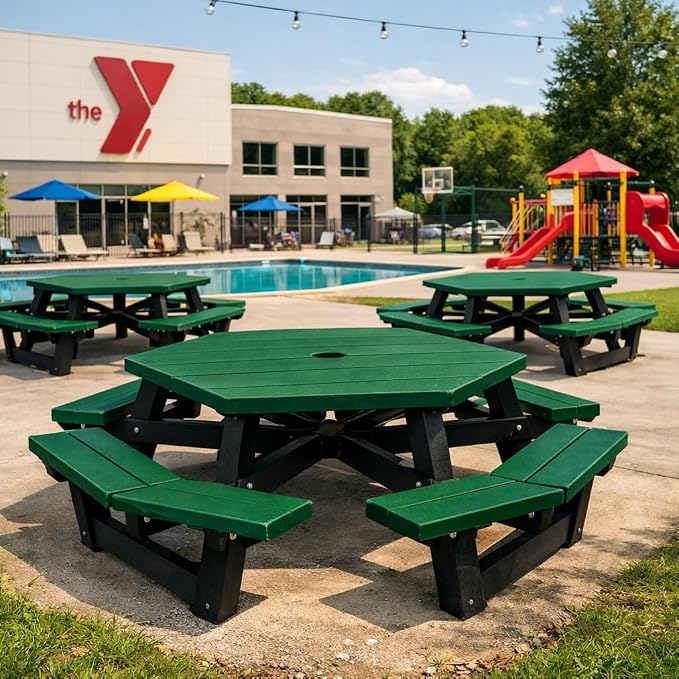 Frog Furnishings Hex Table Bench, Portable Outdoor, for All Weather, Backyard, Dining Party, Patio, Also for School, College, Park, Playground, Swimming Pool