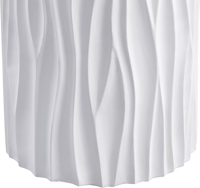 Merax 15.75” Outdoor Round Side Table, Wavy Fluted MGO Accent Table with 240 lbs Capacity, All-Weather Patio Furniture for Garden, Balcony, White