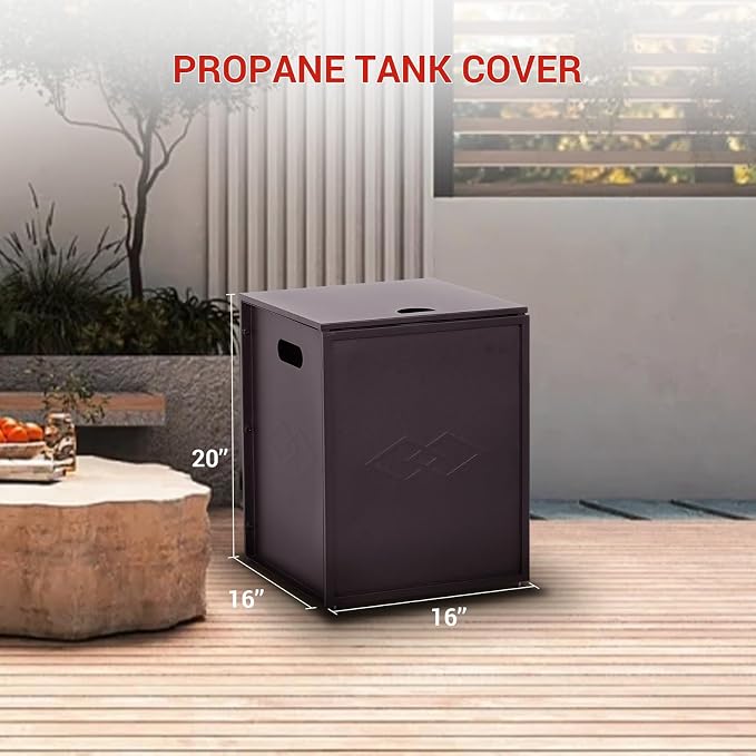 Propane Tank Cover Table – 20LB Outdoor Gas Cylinder Hideaway Storage Box with Side Handles – Metal Side Table for Garden Fire Pits