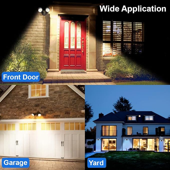LED Black 2-Light Bullet Flood Light- 3000K Adjustable Dual Head Hardwired Outdoor Security Light, Waterproof Spot Light for Yard, Patio, Garden, Garage, Landscape & Exterior Walls
