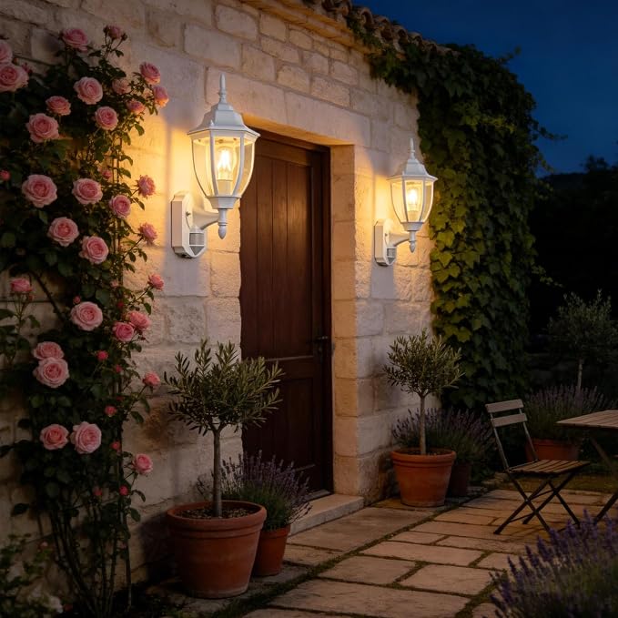 Porch Lights Outdoor Motion Sensor Wall Sconce Anti-Rust Aluminum, Exterior Outdoor Wall Lights Dusk to Dawn Porch Light Fixture Wall Mount for House Outside Patio White