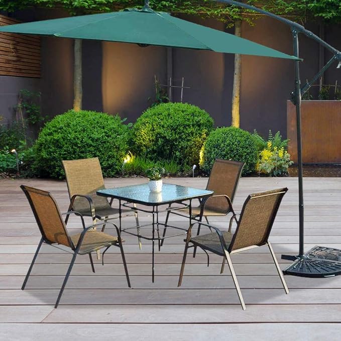 Outdoor Dining Table, Patio Bistro Tempered Glass Table Top with Umbrella Hole, Outside Banquet Furniture for Garden Pool Side Deck Lawn (Square)
