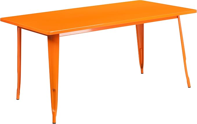 EMMA + OLIVER Commercial Grade 31.5" x 63" Rectangular Orange Metal Indoor-Outdoor Table