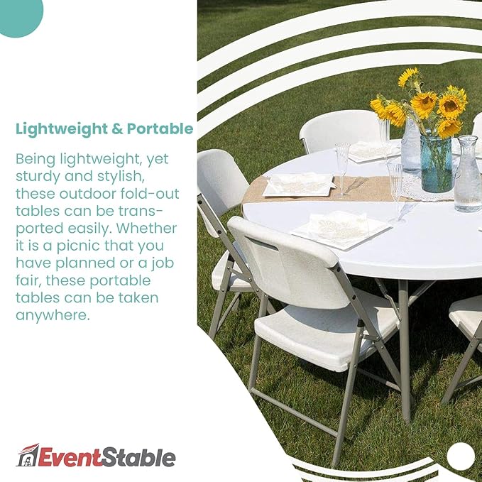 EventStable TitanPRO Plastic Folding Table - Sturdy Outdoor Folding Table - 60'' Round - 5 Pack