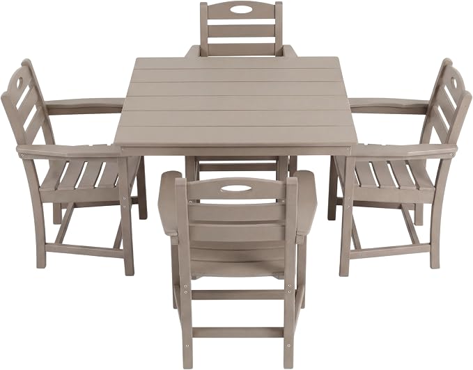 5-Pcs Outdoor Patio Dining Table Set of 5, Outdoor Patio Square 37.8'' Dining Table Set for Lawn Garden Backyard, HDPE Material & 1.7'' Umbrella Hole (Arm Chair, Antique Brown)