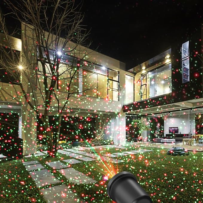 Christmas Laser Light Projector Outdoor, 2 Pack | Red and Green Star Laser Lights with Timer for Outdoor Decorations, Waterproof Landscape Lighting for Christmas and Holidays