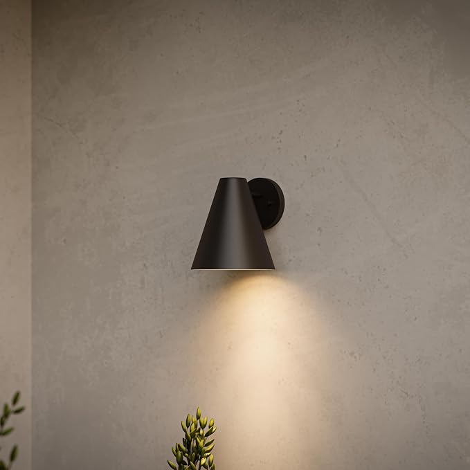 Progress Lighting Mik 14 Inch 1-Light Outdoor Wall Light, Modern Industrial Exterior Light, Antique Bronze Tapered Cone (14 in. H x 8 in. W x 9 in. Dia), P560408-020