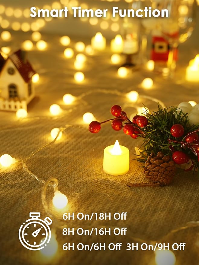 2PK 200LED 86FT Connectable Globe String Lights Indoor Bedroom Warm White | Classroom String Lights Plug in, 8 Modes & Remote, Hanging Fairy Light for Classroom Christmas Room Party Outdoor Decor