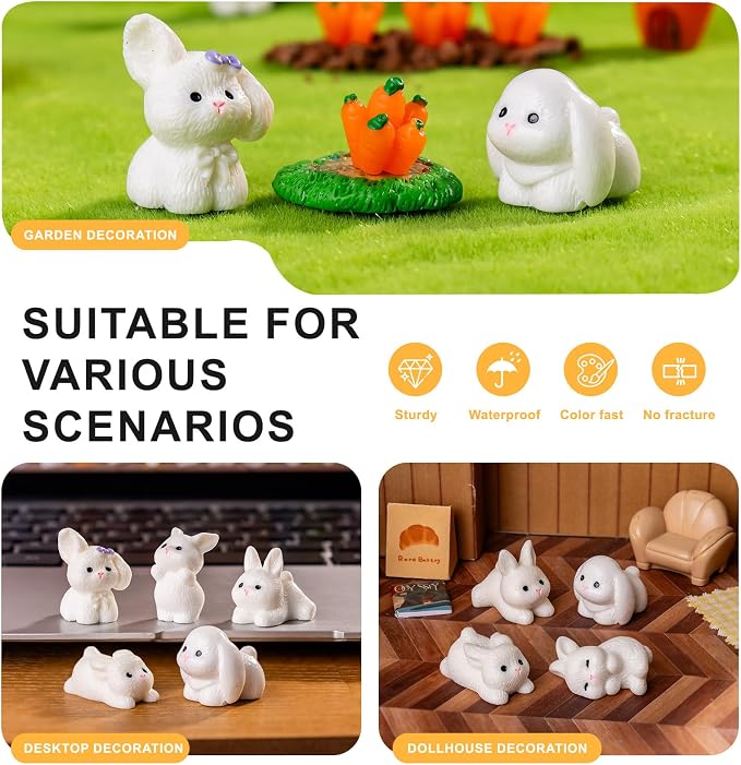 Easter Mini rabbit 30pcs Mini Bunny Easter Decor Mini Resin Bunny Tiny White Rabbits Figurines Tiny Animals to Hide Fairy Garden Miniature Ornaments for Easter Egg Fillers Desktop Cake DIY Crafts