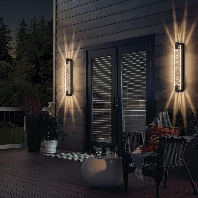 camuucci Dusk to Dawn Outdoor Wall Light, Sparkling Glow Porch Sconce | IP65 Waterproof Exterior LED Wall Light, Bubble Acrylic Design, 31.1-Inch Front Door Light for Porch Patio,Black