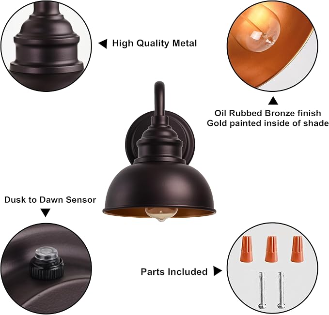 Oil Rubbed Bronze Dusk to Dawn Outdoor Lights 2 Pack, 9 Inch Farmhouse Barn Lights Outdoor,Outside Wall Light for House, Garage, Doorway, Porch