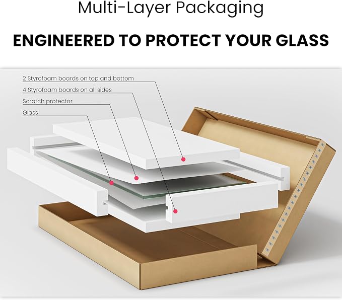 Dulles Glass 42X72 inch Rectangular Glass Table Top - Tempered - 3/8" Thick Glass Surface, Safe Beveled Edge, Radius Corners, Multipurpose for Dining Table, Patio, Coffee and End Table
