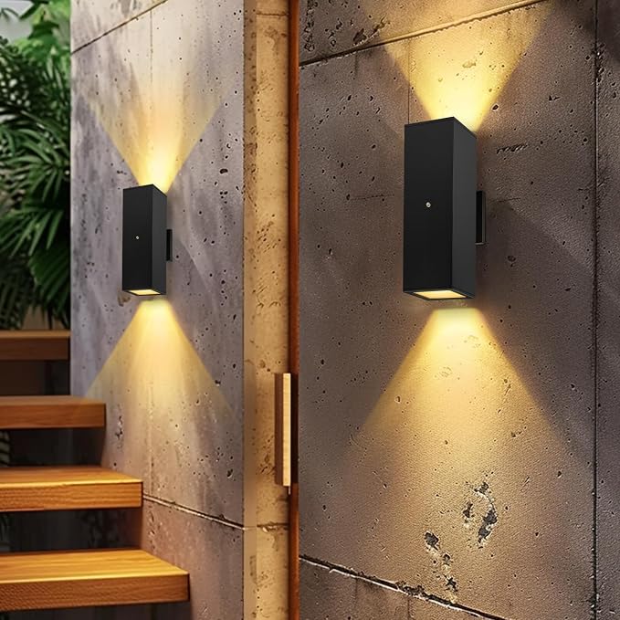 Modern Outdoor Wall Light Dusk to Dawn 2 Pack, Waterproof Matte Black Porch Lights, 2700K LED Outdoor Sconce Lights for House, Garage, Patio, Front Door
