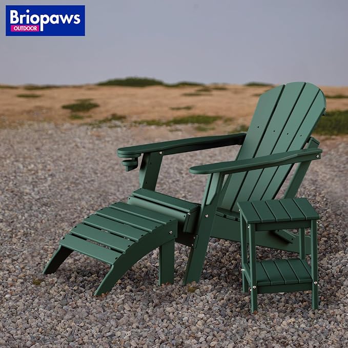 BRIOPAWS Outdoor-Side-Tables | Set of 2 | Small | HDPE Plastic | Patio End-Table | 2-Shelf Adirondack Outside Tables | All Weather | for Poolside Front Porch Indoor Living Room | 14" x 13" | Forest