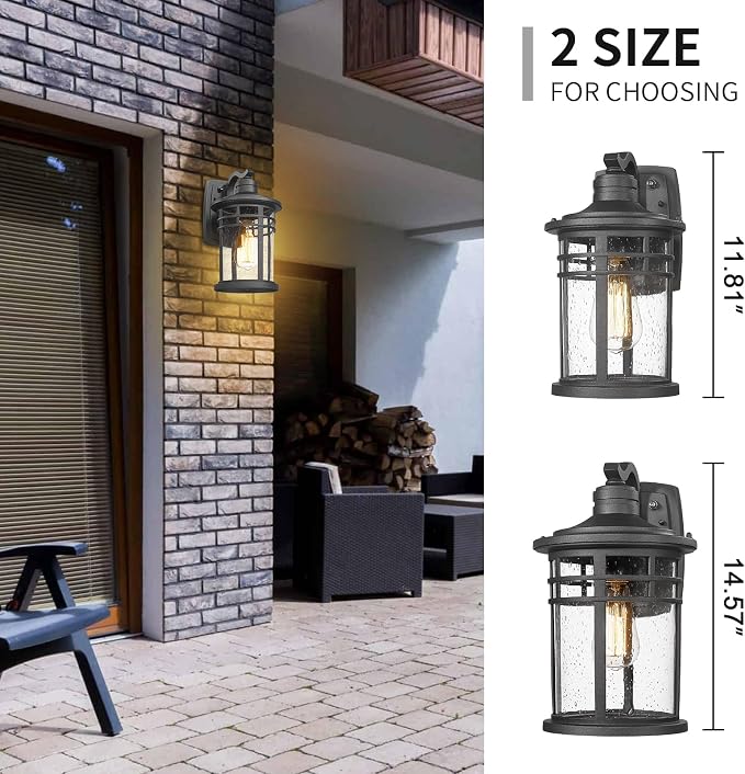 Darkaway Dusk to Dawn Outdoor Porch Wall Light,Outside Wall Mounted Light Seeded Glass Exterior Waterproof Lantern Modern Wall Sconce Lighting for House Front Door Garage