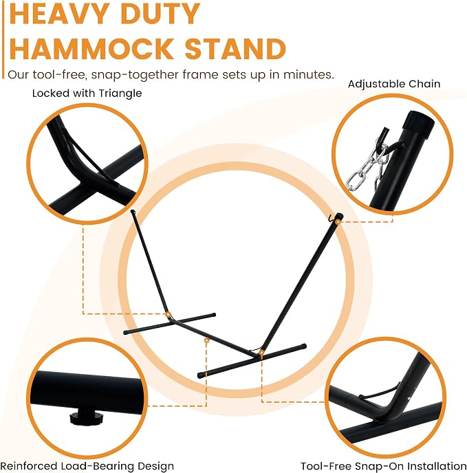 Lazy Daze Hammocks Hammock with Stand for Outside, Quilted Hammock with Detachable Pillow, Tool-Free Assembly, 450lb Capacity for Backyard, Patio, Natural