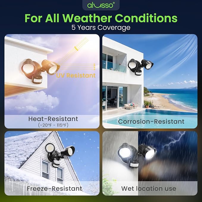 ALUSSO Motion Sensor Outdoor Lights , 30W 3500LM Flood Lights Outdoor 120V | Night Light 2400K/3000K/4000K/6500K 3 Modes (Dusk to Dawn/Auto/On Time), Waterproof Hardwired Security Light ETL Listed, 1PC