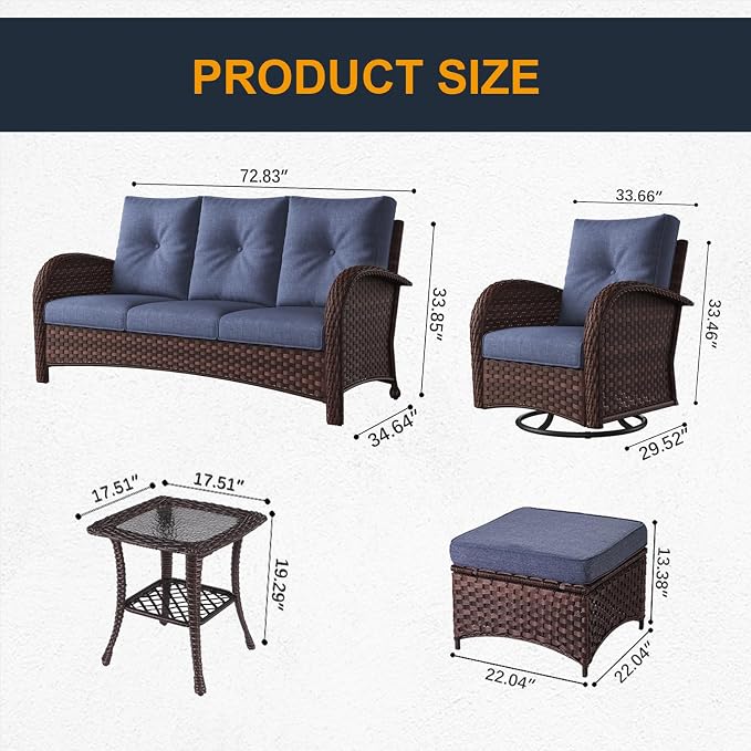 9 Pieces Outdoor Wicker Patio Swivel Rocking Chairs, All Weather Wicker Conversation Set with Side Table