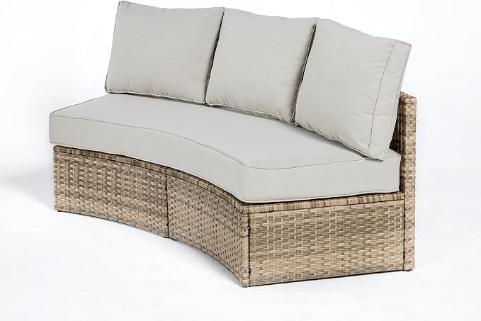 LUXOAK 3-Piece Wicker Patio Furniture Set, Waterproof Half-Moon Sectional Sofa with Cushions, Rattan Outdoor Conversation Set for Garden, Pool, Beach & Balcony, Beige