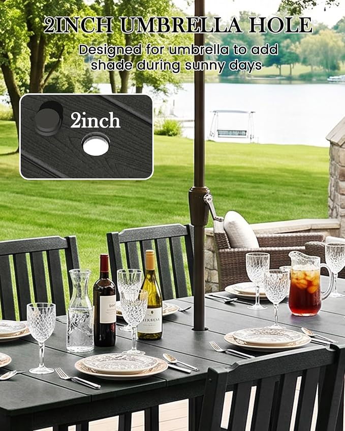 LOUNZY 11 Piece Patio Dining Set for 10, Outdoor Table and Chairs, Black | 89.4“ table,10 person HDPE outdoor dining set, 304 stainless steel, weather resistant up to 10 years for large gatherings
