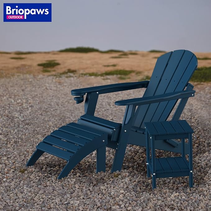 BRIOPAWS Outdoor-Side-Tables | Set of 2 | Small | HDPE Plastic | Patio End-Table | 2-Shelf Adirondack Outside Tables | All Weather | for Poolside Front Porch Indoor Living Room | 14" x 13" | Blue