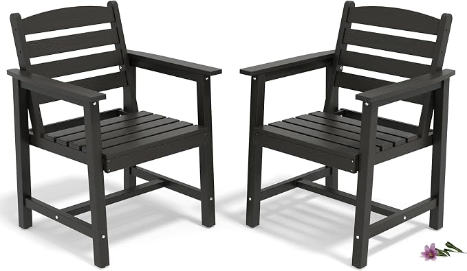 Anbuy Patio HDPE Dining Table Sets, Patio Dining Chairs Set of 2 - HDPE Outdoor Dining Chair for Various Scenes in Outdoor, Dining Room, Garden (Black)